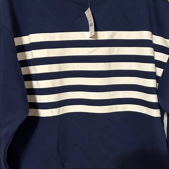 J. Crew: Navy and White Striped Sweatshirt with Gold Buttons. Med. NWT. - Picture 5 of 9